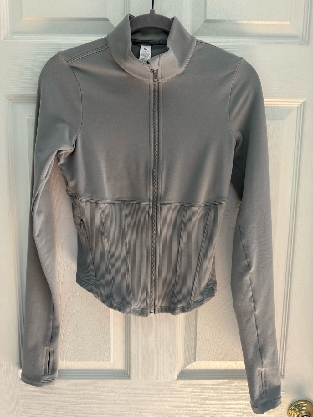 Alo Yoga $138 Airbrush Corset Full Zip Jacket XS Steel Gray - Picture 4 of 6